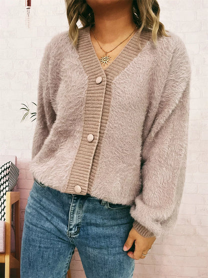 Fuzzy Button-Up Long Sleeve Cardigan