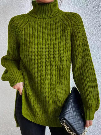 Full Size Turtleneck Long Sleeve Sweater Plus Size Pea Green
