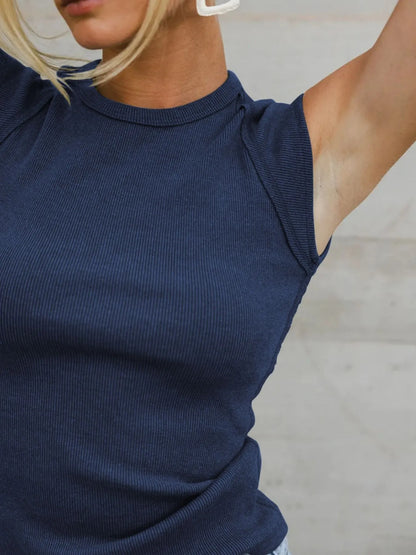 Solid Color Round Neck T-Shirt