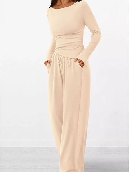 Long Sleeve Top and Wide Leg Pants Set