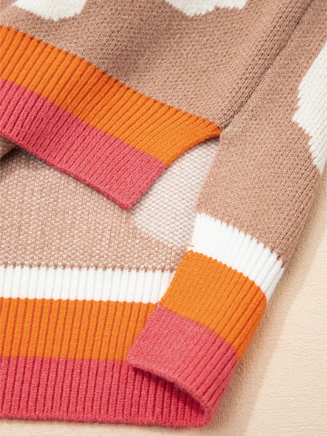 Flower Pattern Contrast Striped Baggy Sweater