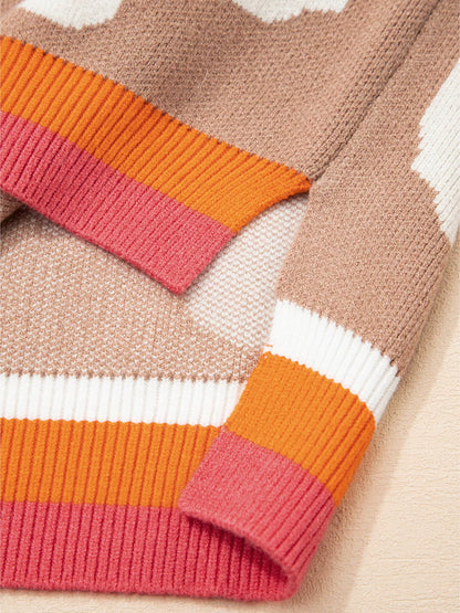 Flower Pattern Contrast Striped Baggy Sweater