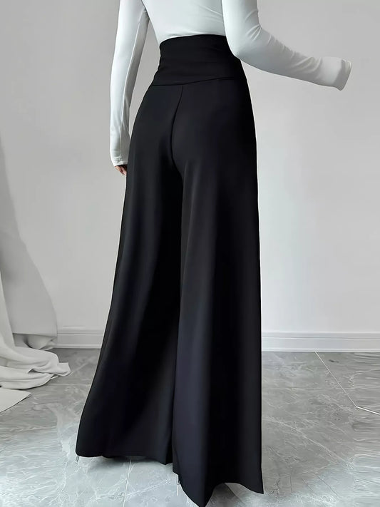 High Waist Wide Leg Button Decor Pants