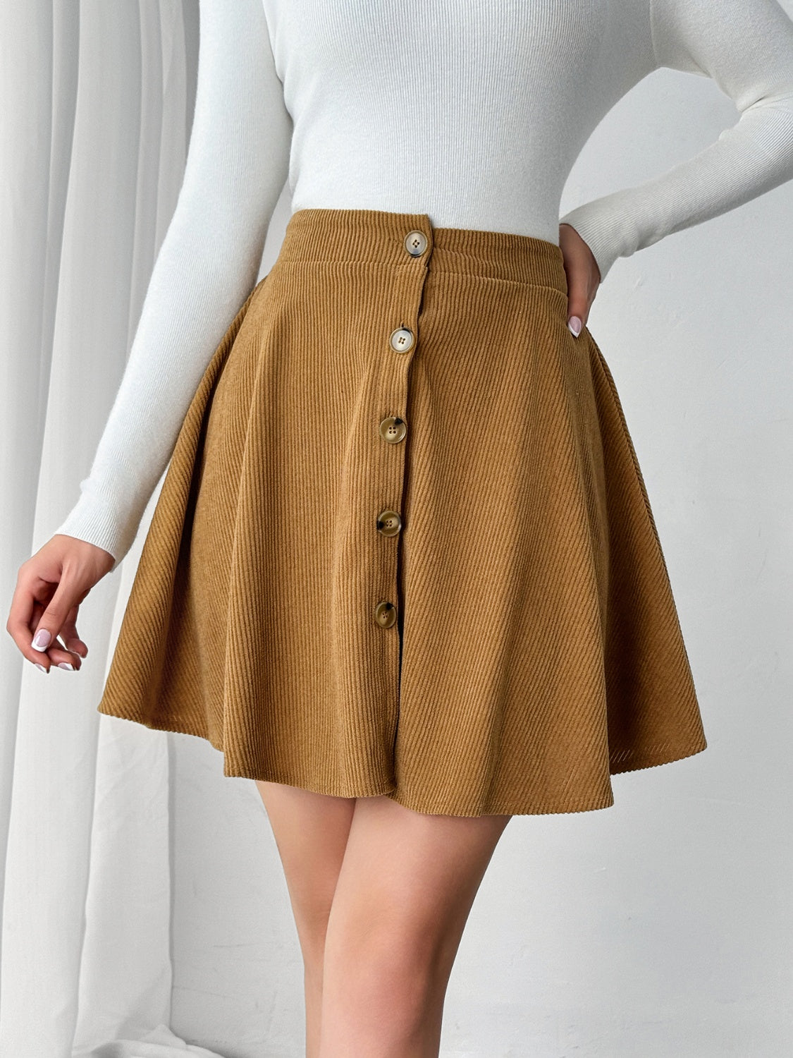 Buttoned Mini Skirt Caramel