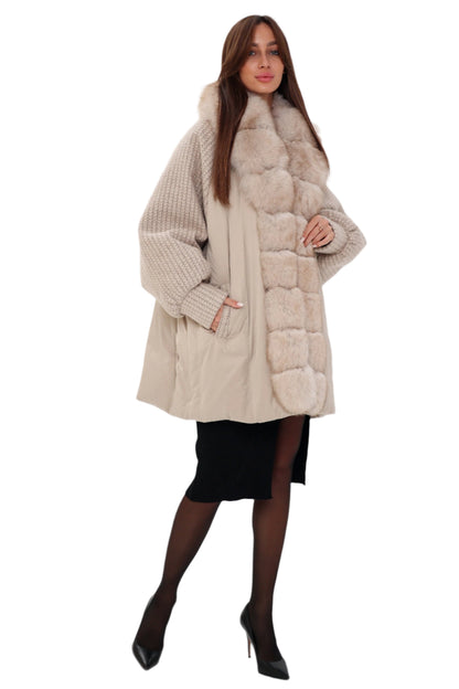 Genuine Polar Fox Boucle Down Coat Ivory