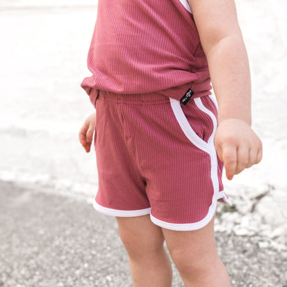 TRACK SHORTS SET- Bamboo Rib Mauve