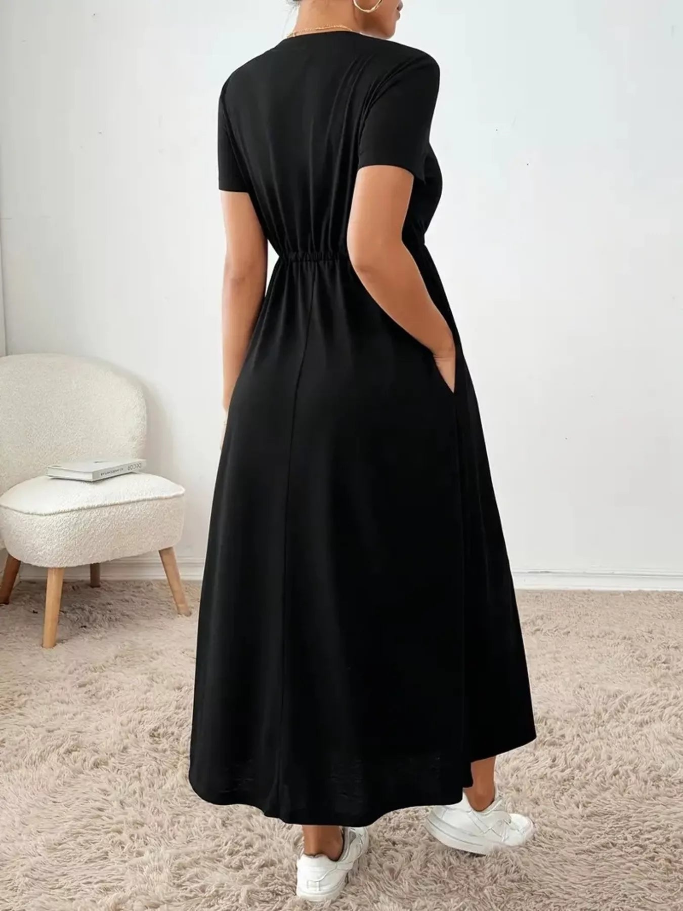 Casual Drawstring Waist Short Sleeve Tee Dress