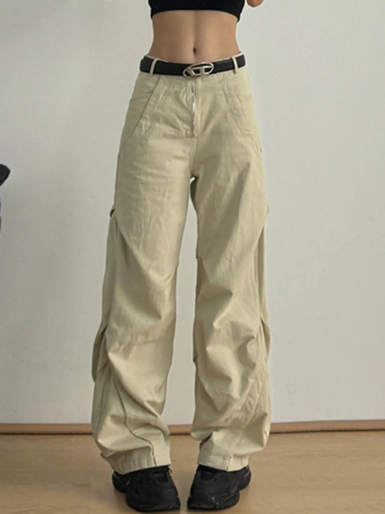High-Waisted Zip Front Cargo Pants