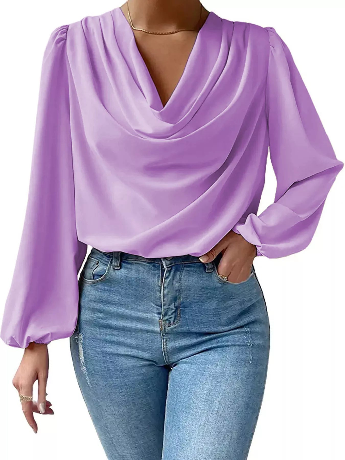 Full Size Cowl Neck Balloon Sleeve Blouse Plus Size