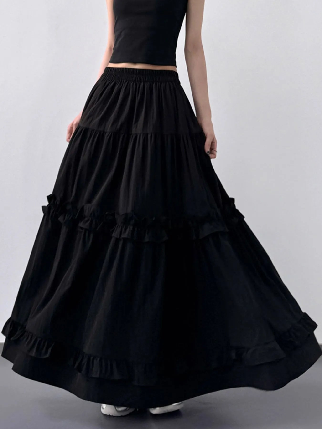 Elastic Waist Ruffle Maxi Skirt