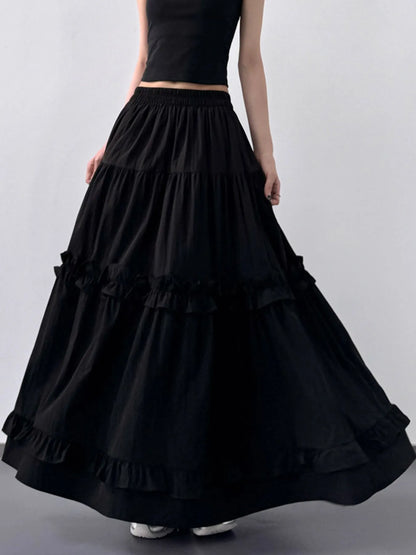 Elastic Waist Ruffle Maxi Skirt
