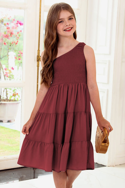 Plus Size One-Shoulder Sleeveless Tiered Dress