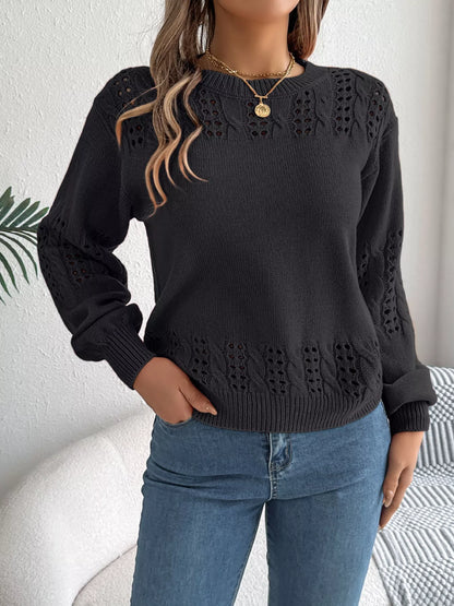 Hollow Out Eyelet Long Sleeve Sweater