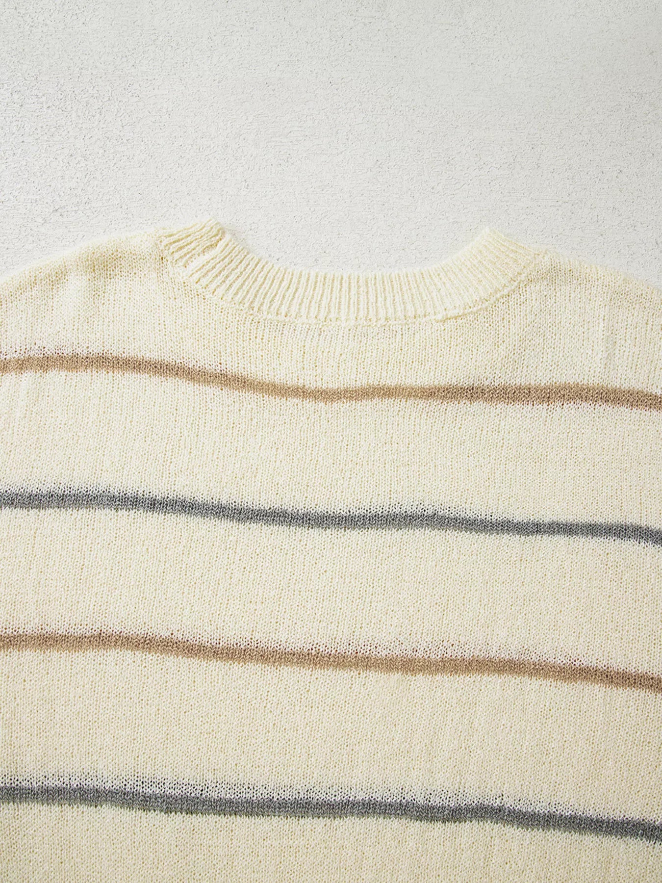 Stripe Striped Ribbed Edge Drop Shoulder Sweater