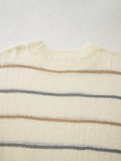 Stripe Striped Ribbed Edge Drop Shoulder Sweater