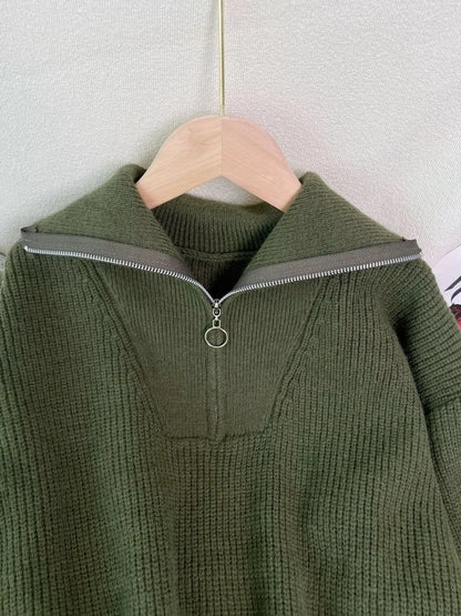 Half Zip Dropped Shoulder Sweater