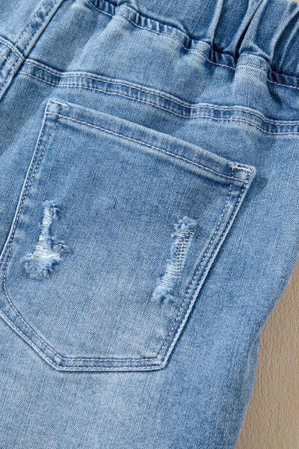 Drawstring High Waist Distressed Denim Shorts