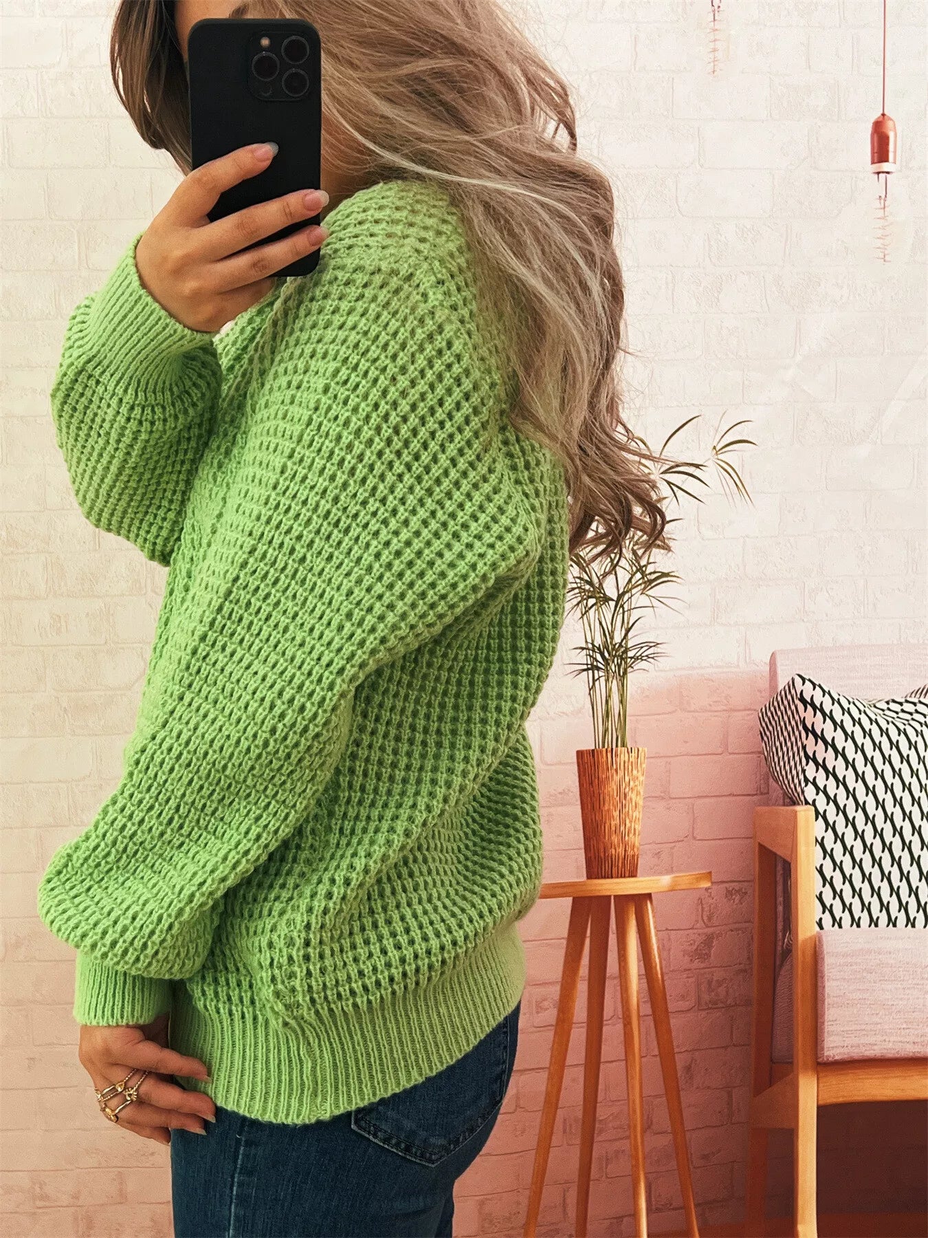V-Neck Textured Knit Sweater