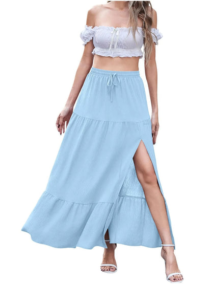 Full Size Slit Maxi Skirt Plus Size Sky Blue