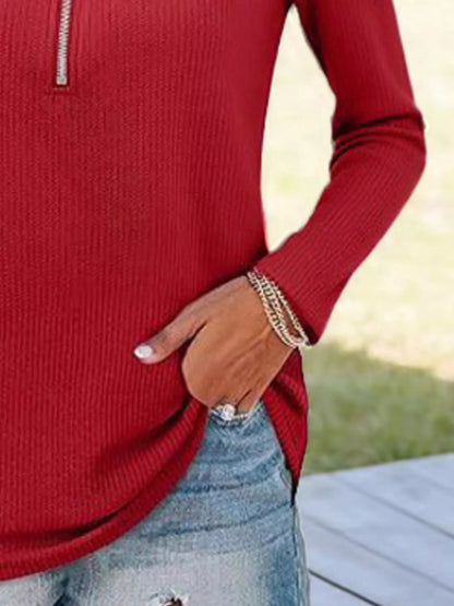 Half Zip Long Sleeve Knit Top