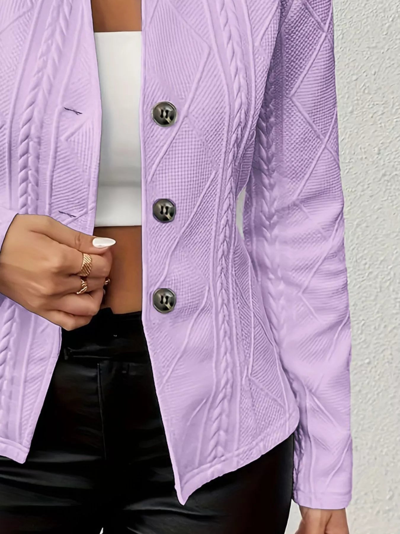 Textured Knit Button-Front Blazer