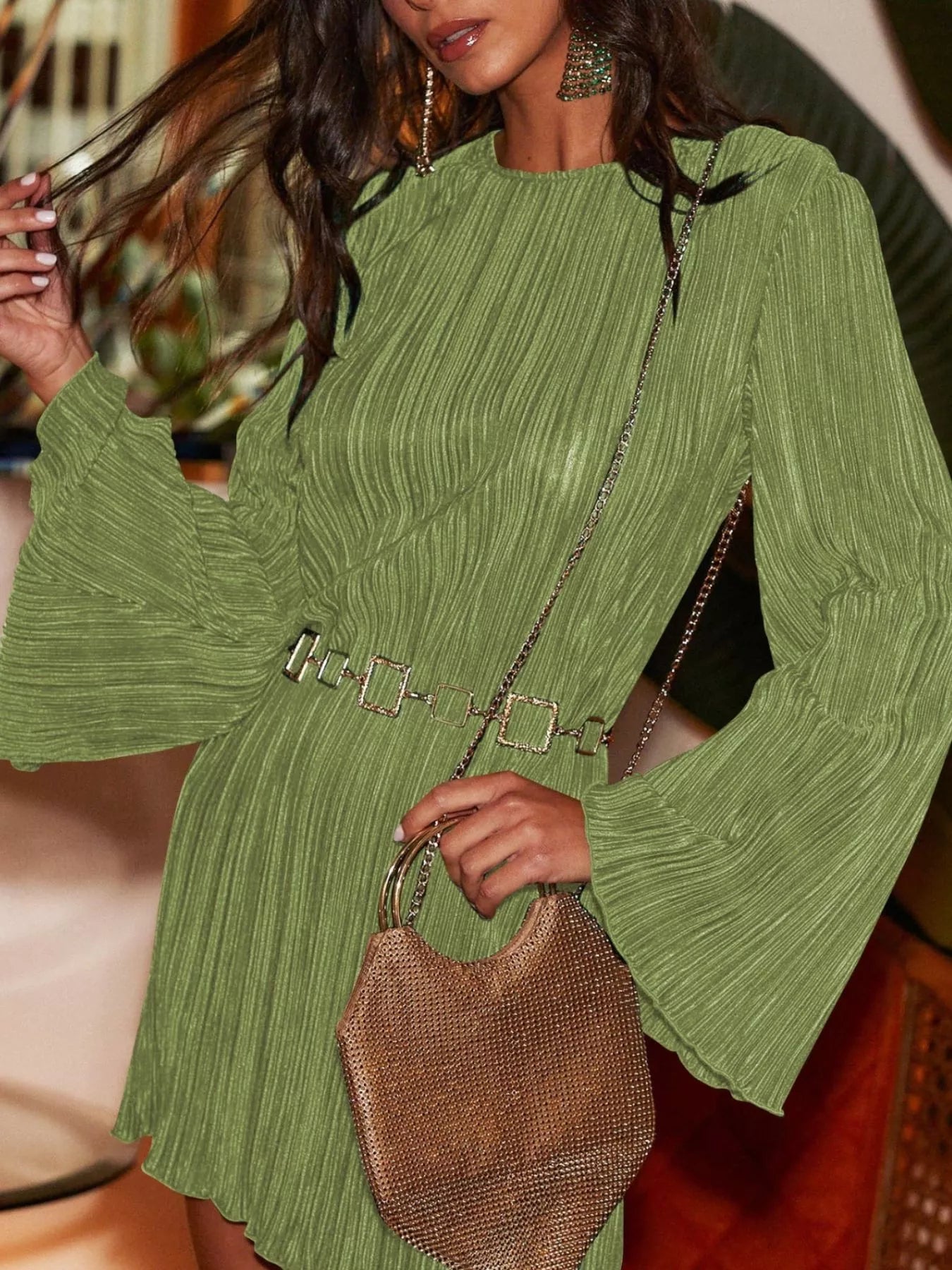 Cutout Back Flare Sleeve Dress