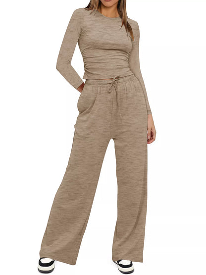 Full Size Casual Long Sleeve Top and Pants Set Plus Size