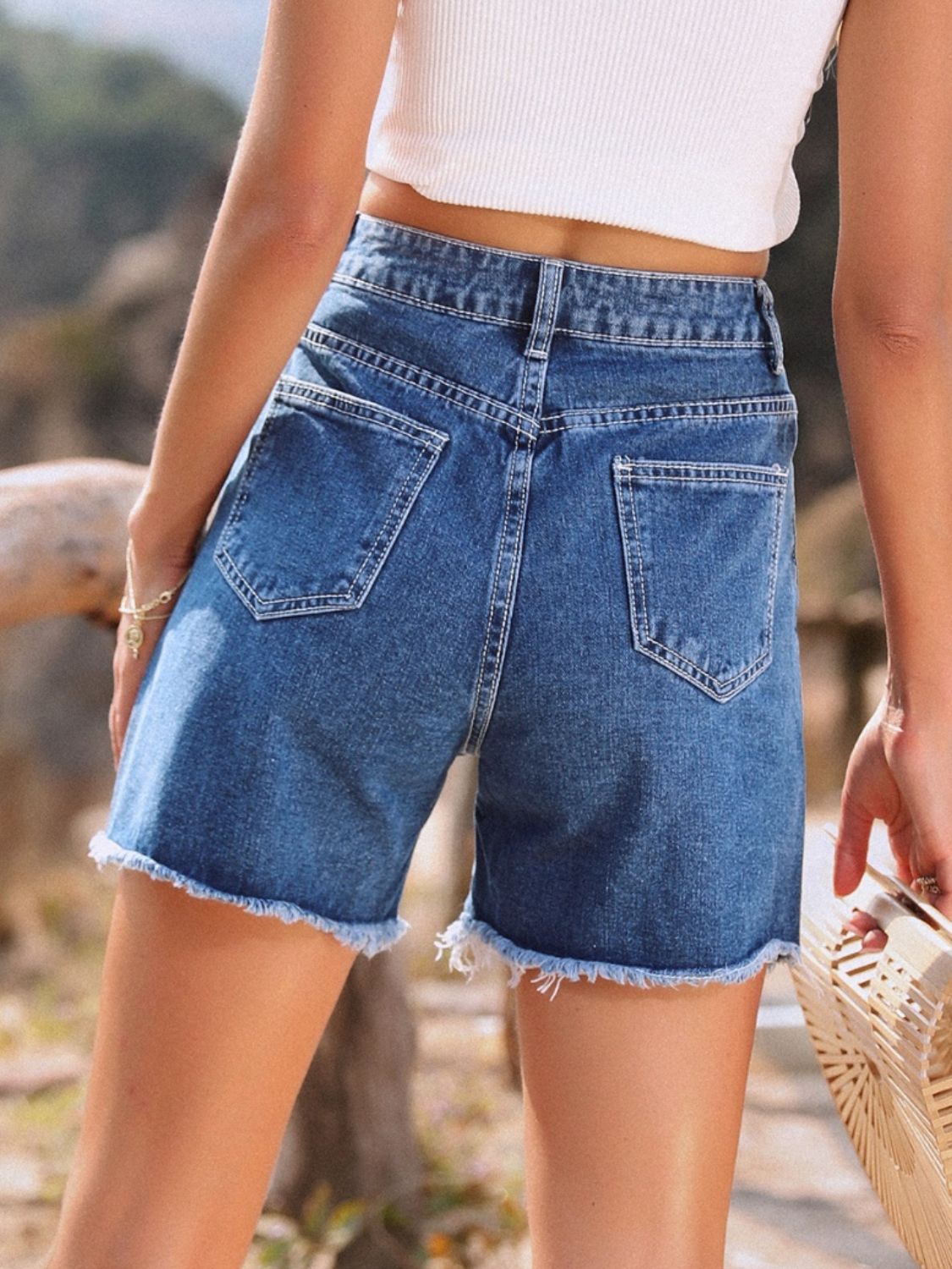 Raw Hem High Waist Denim Shorts
