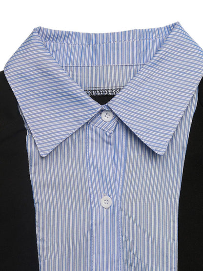 Striped Collar Long Sleeve Fake Two-Piece Blazer