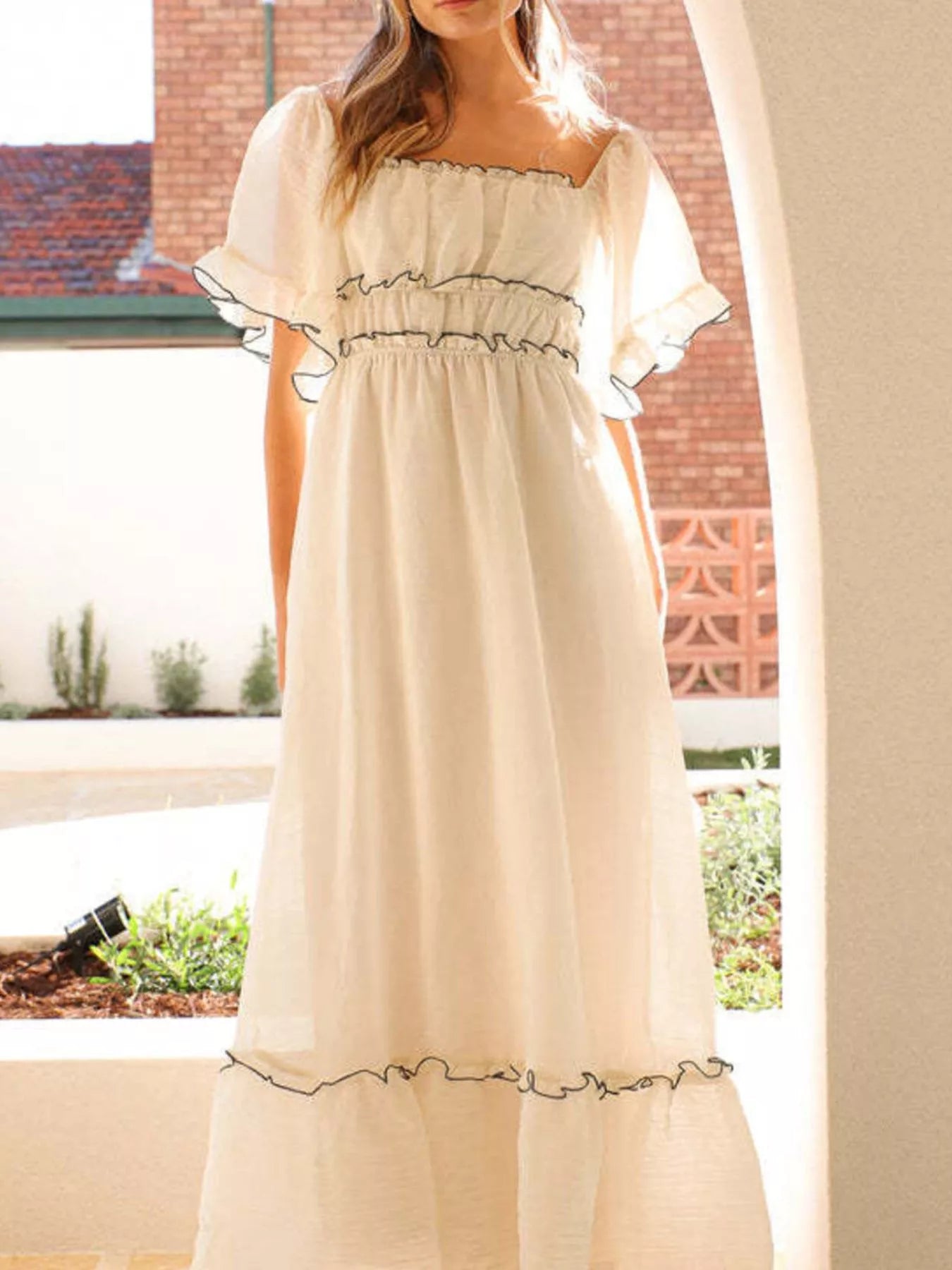 Ruffled Short Sleeve Tiered Maxi Dress