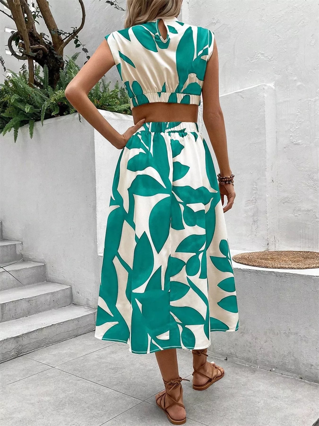 Cutout Printed Sleeveless Dress
