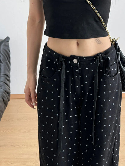 Polka Dot Wide Leg Drawstring Pants