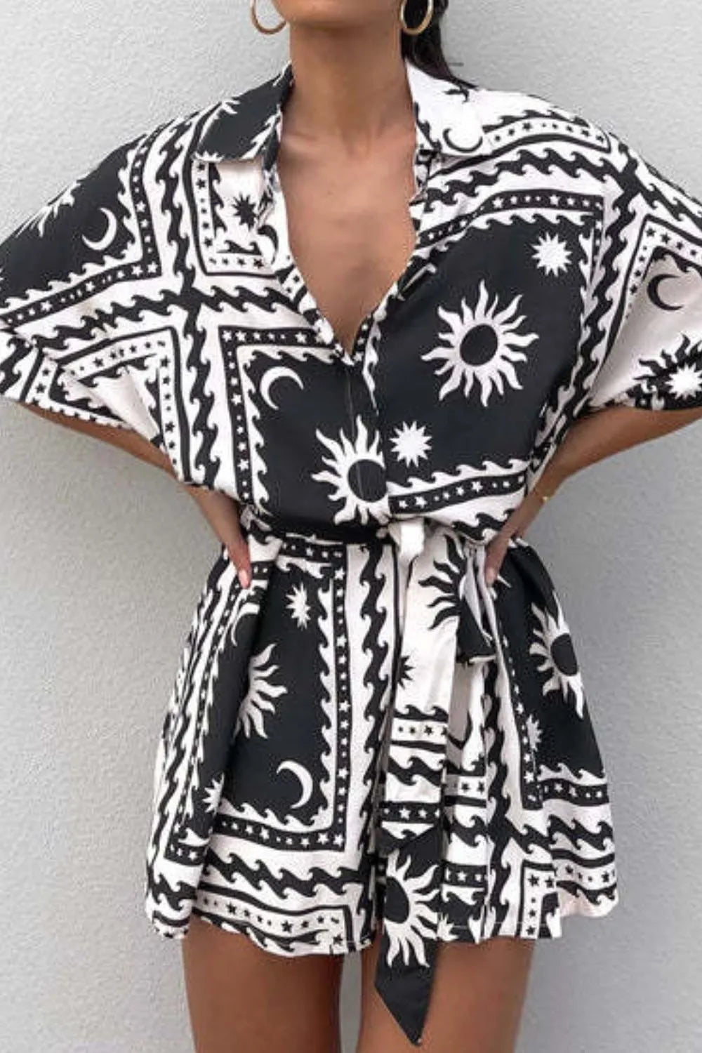 Printed Tie Waist Romper