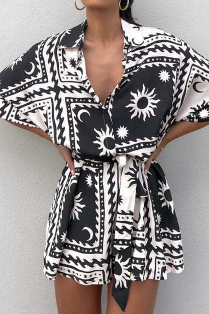 Printed Tie Waist Romper