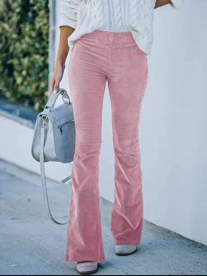Full Size Corduroy Flare Pants Plus Size Pink