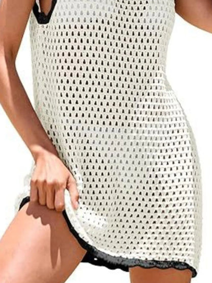 Color Block Openwork Sleeveless Cutout Back Cover-Up