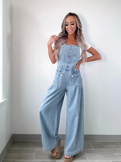 Wide Leg Denim Overalls