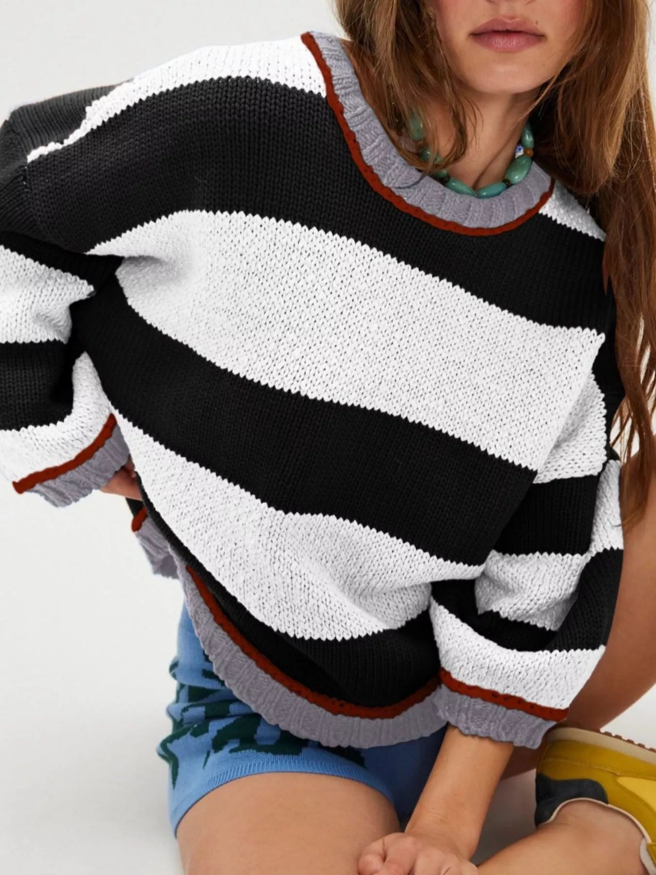 Color Block Round Neck Sweater