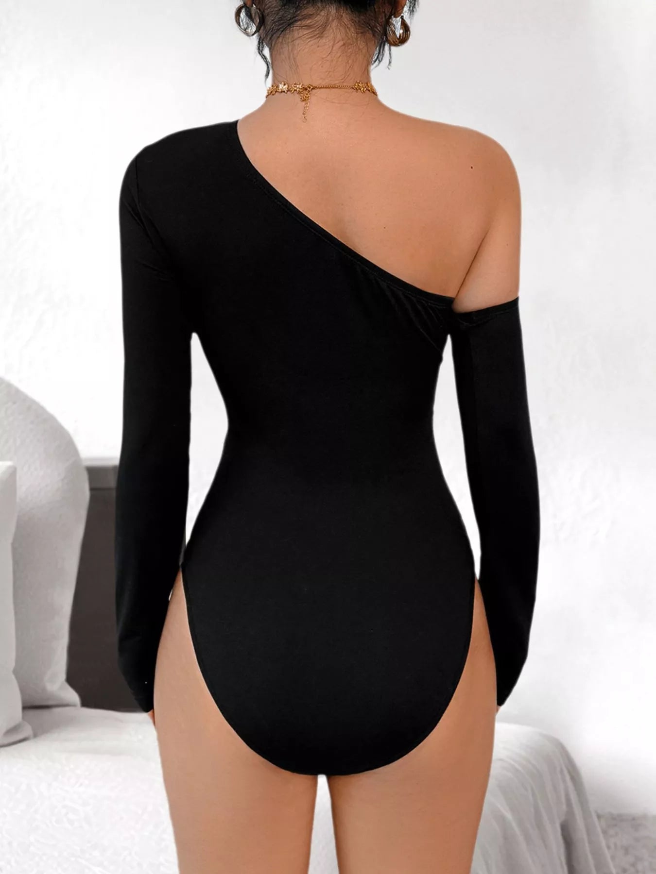 Flower Long Sleeve Single Shoulder Bodysuit