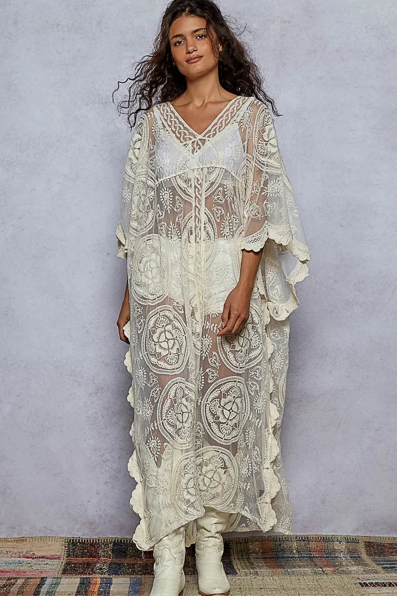 POL Lace Embroidered Beach Cover Up Kaftan