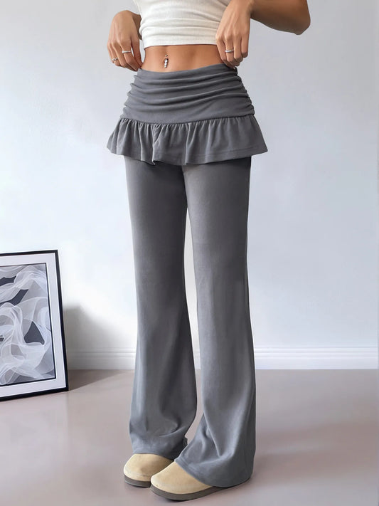 High-Waisted Ruffle Pants Dark Gray