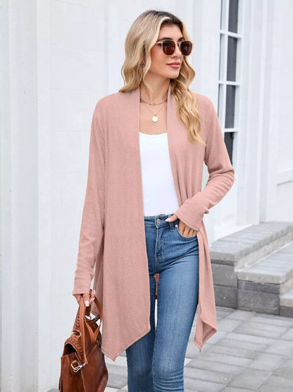 Open Front Long Cardigan Pink