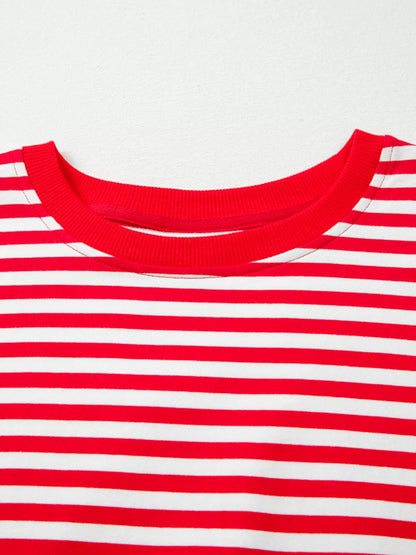 Stripe Exposed Seam Drop Shoulder Casual Top