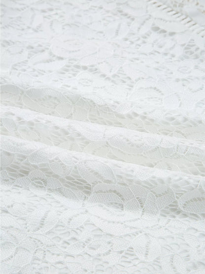 Tie Neck Lace Ruffle Detail Long Sleeve Blouse