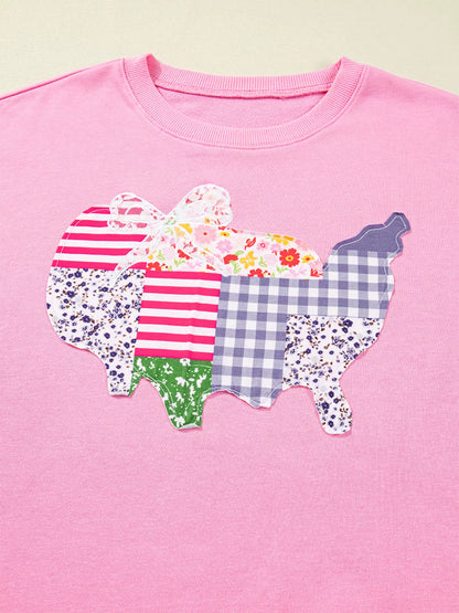 USA Map Patched Long Sleeve Sweatshirt