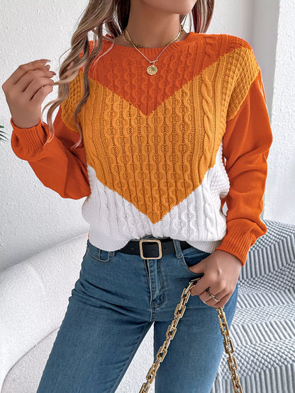 Color Block Cable Knit Sweater Sherbet