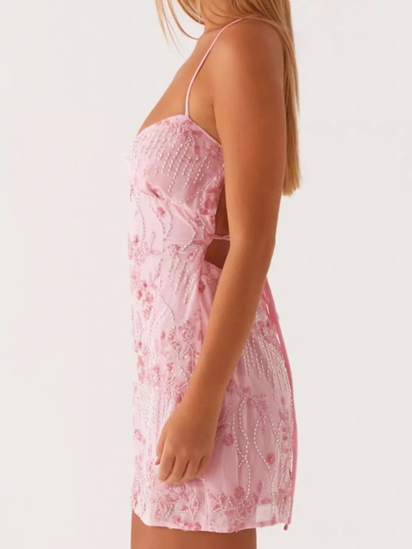 Backless Embroidered Sequin Cami Dress