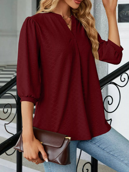 Notched 3/4 Sleeve Casual Top