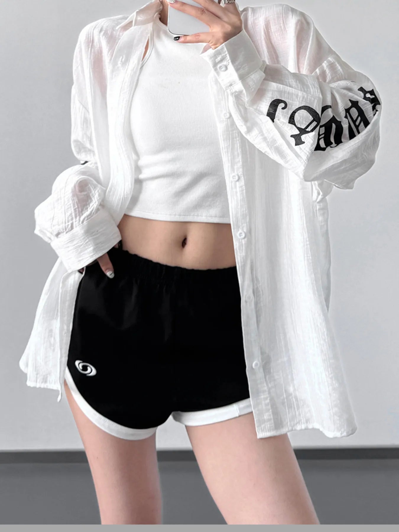 Button-Up Long Sleeve Oversized Shirt White