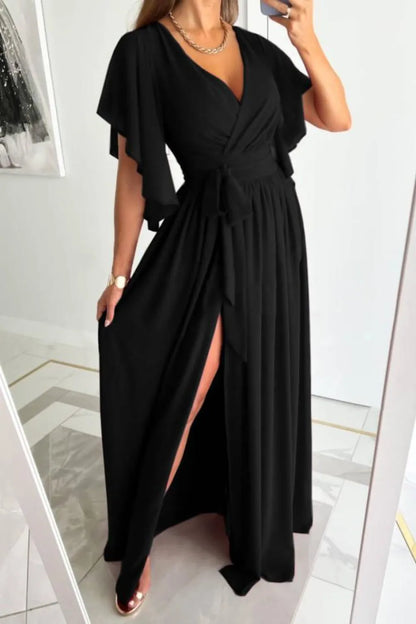 Surplice Flutter Sleeve Maxi Dress Black